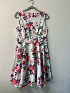 Grace Karin Floral Fit & Flare Sleeveless Knee Length Dress White L
